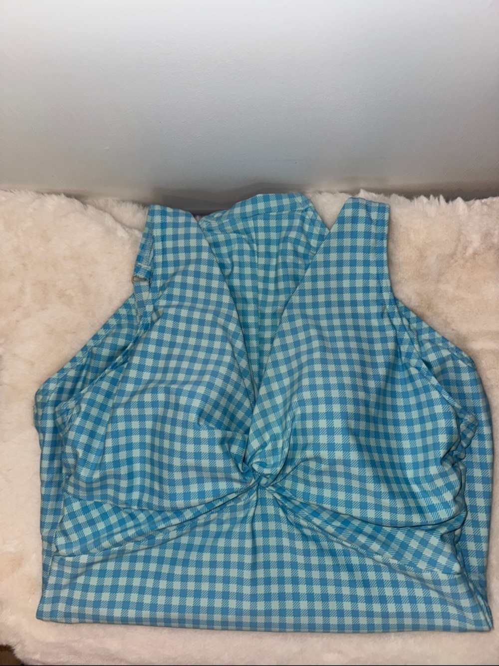 Lands’ End Blue Gingham One Piece Swimsuit w Twist Front Women’s 12 L - Picture 5 of 12